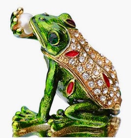 Beautiful Russian Enameled & Studded FROG Trinket Box
