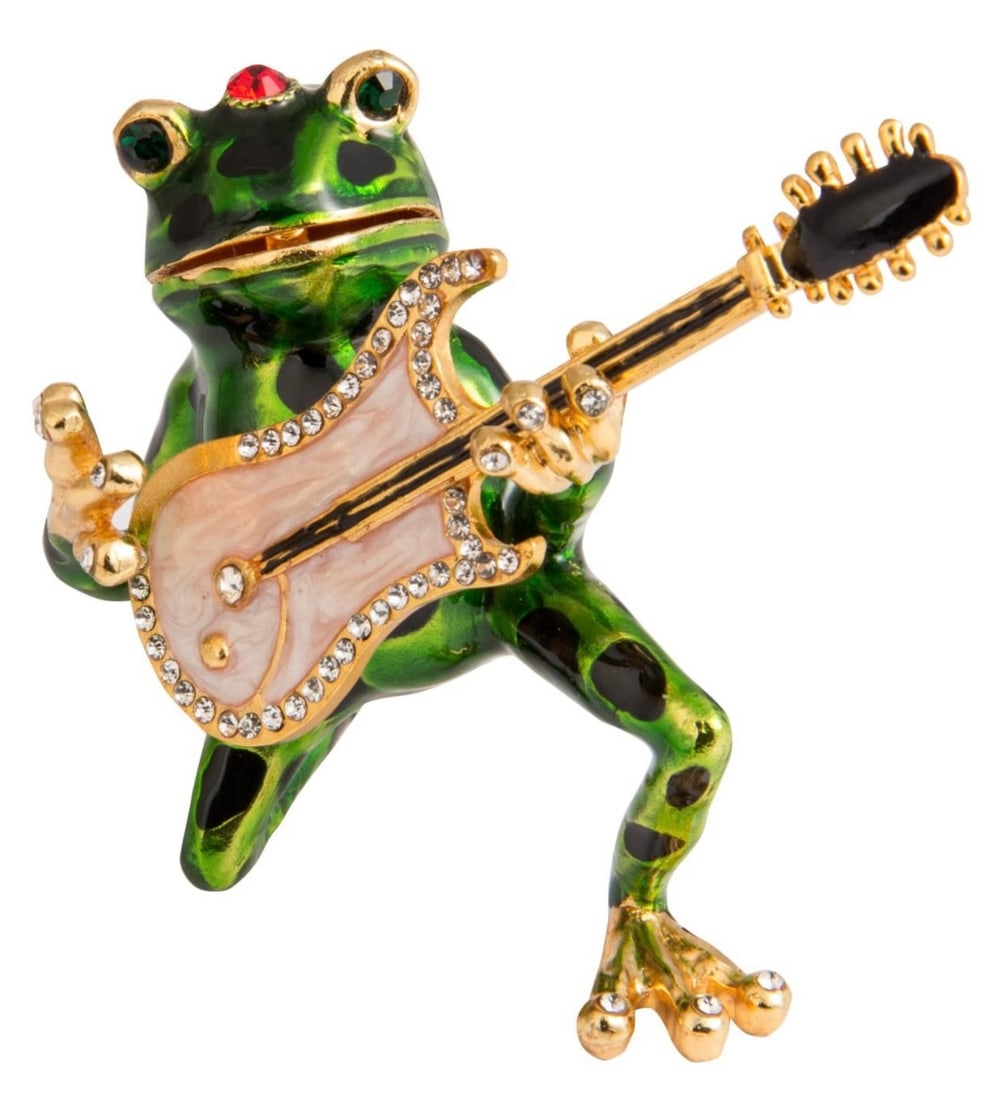 Russian Enameled & Studded Electric Guitar Playing FROG: Faberge Inspired / Great Looking Piece / Multiple Photos Posted