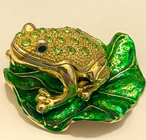 Russian Enameled & Studded Mom & Baby FROG Trinket Box