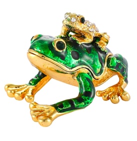 Russian Enameled & Studded FROG on a Lilypad Trinket Box