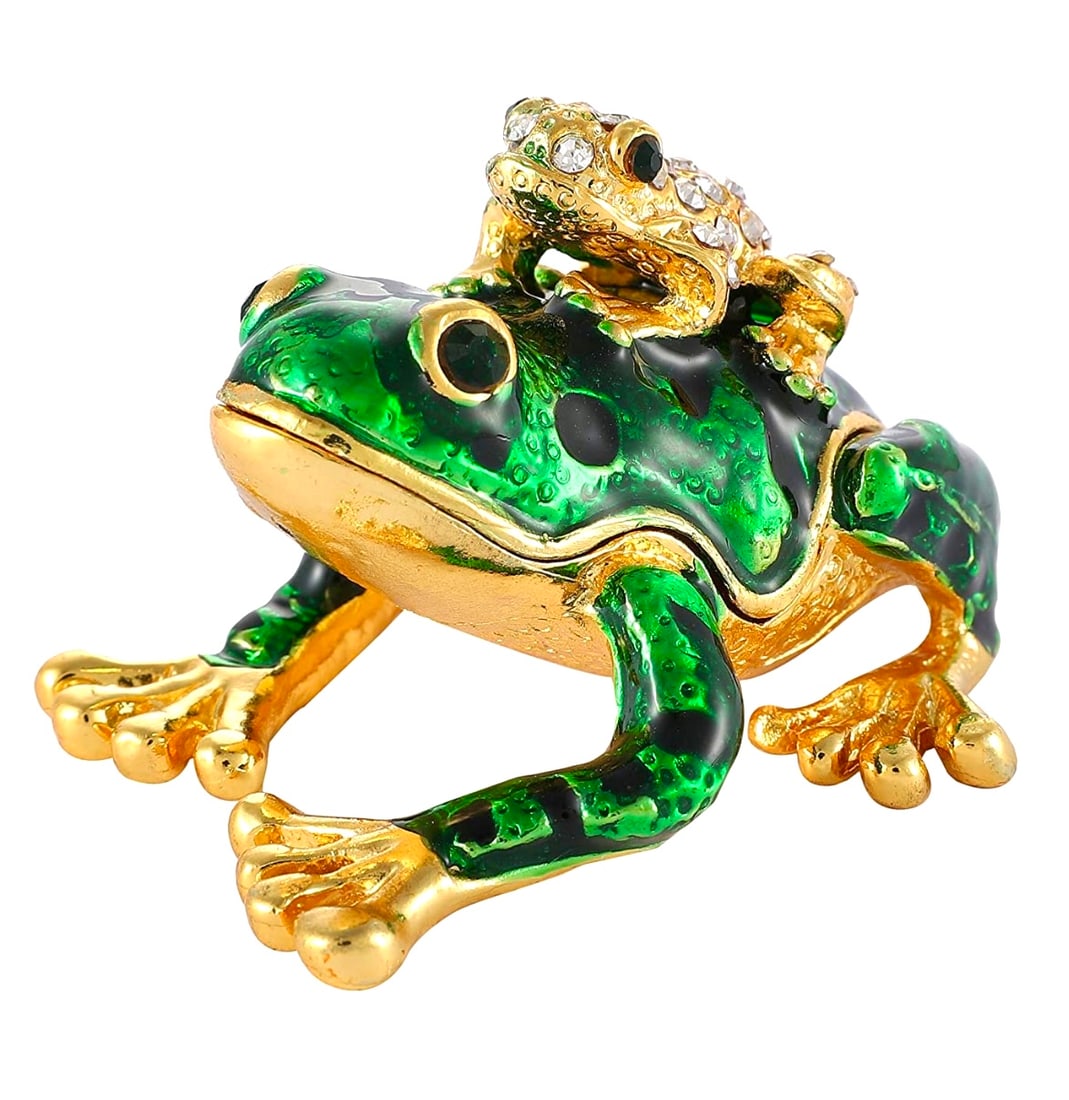 Russian Enameled & Studded FROG on a Lilypad Trinket Box: Awesome Looking Piece – Multiple Photos Posted
