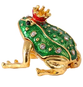 Russian Enameled & Studded FROG Prince Trinket Box