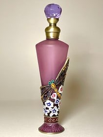 Jeweled and Enameled Art Glass Dragonfly Perfume Bottle