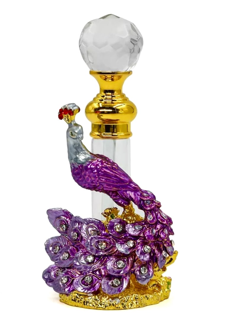 Beautiful Peacock Wrapped Studded and Enameled perfume Bottle (1 of 2)