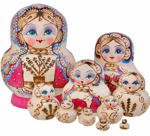 10pc Russian Made Hand Painted Matryoshka Nesting Dolls