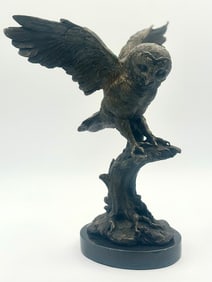 Large Miguel Lopez Signed MILO Bronze Perched Owl Sculpture
