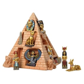 Large Egyptian Pharaohs Pyramid Stash Box with Figurines