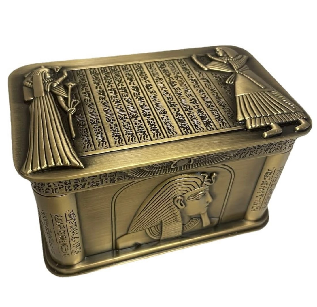 Ornate Bronze Tone Fully Embossed Egyptian Keepsake Treasure Box (1 of 5)
