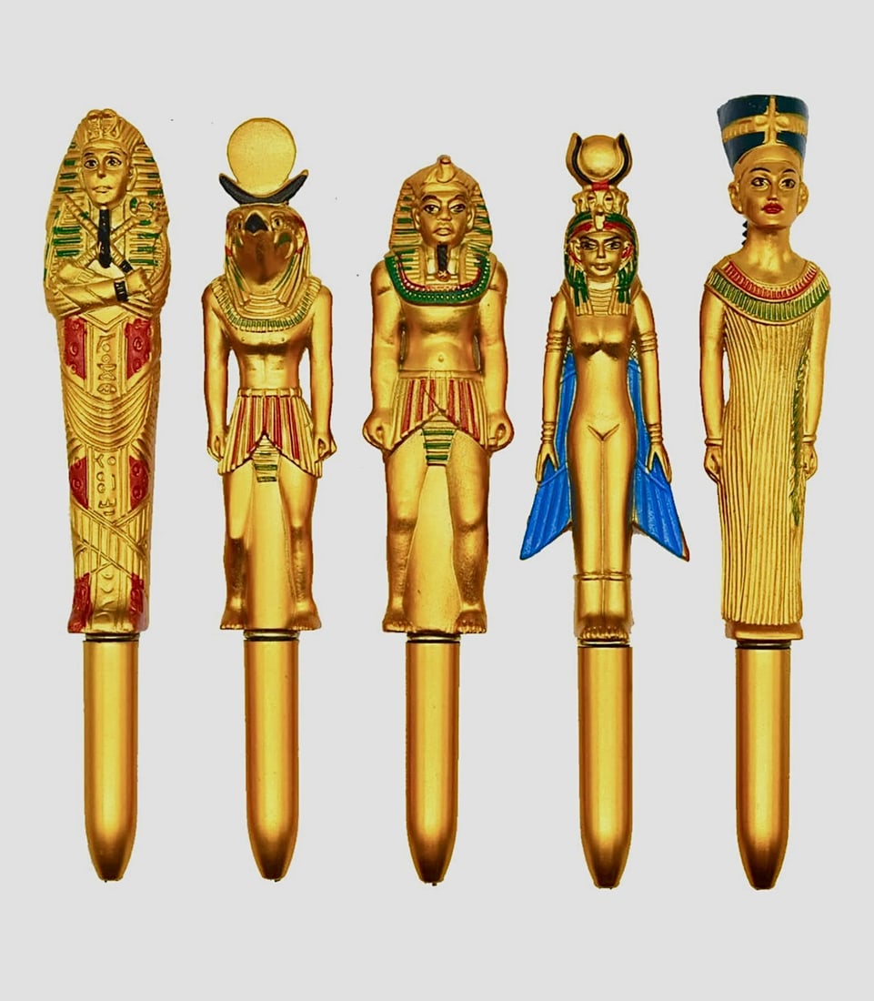 Ornate 5 Piece Egyptian Pharaohs Ballpoint Pen Set: These are a very cool set that has never been used. Multiple Photos Posted