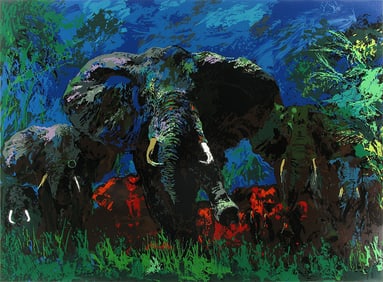 LeRoy Neiman Elephant Stampede Art Print on Canvas