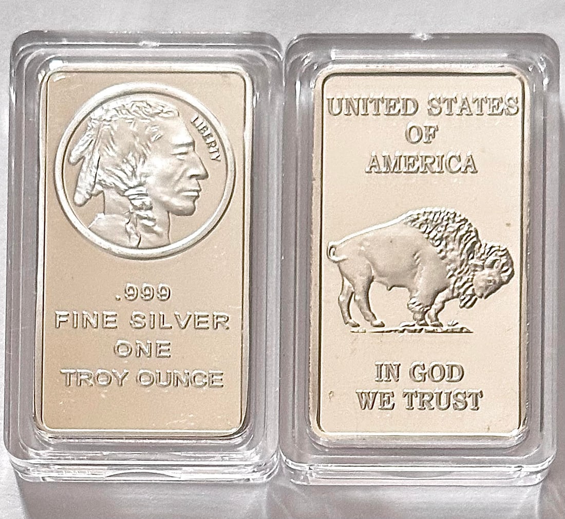 One Troy Ounce Fine .999 Silver Buffalo Bullion Bar: Encapsulated