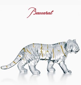 BACCARAT France 20k Gold Highlighted Crystal Tiger with Original Box