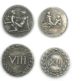 Lot of 2 Erotic Roman 20-40 A.D. SPINTRIA Brothel Token Coins