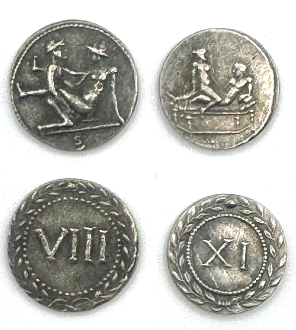 Lot of 2 Erotic Roman 20-40 A.D. SPINTRIA Brothel Token Coins: Great Pieces / Appear Hand Hammered / Strike Date Unknown / Sold as Collectible Novelties AS-IS