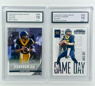 Lot of 2 Gem Mint 10 JARED GOFF Rookie Football Cards