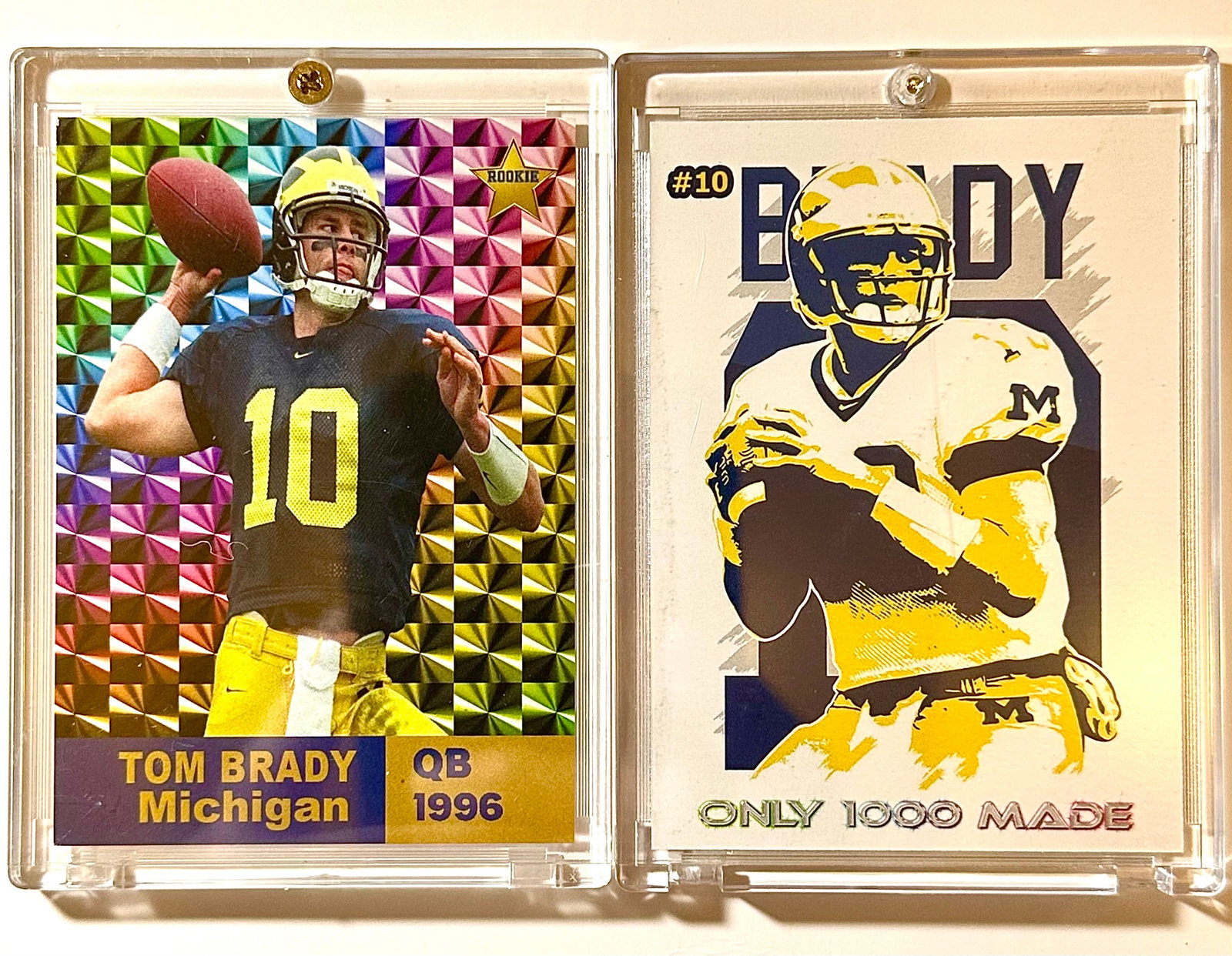 1996 TOM BRADY 1 of 1000 Made Rookie Football Card: Encased and in Beautiful Condition - The Maker of the Card is not listed therefore we do not know who produced it.