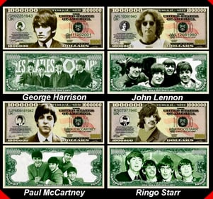 Lot of 4 The BEATLES Collectible Currency Funny Money