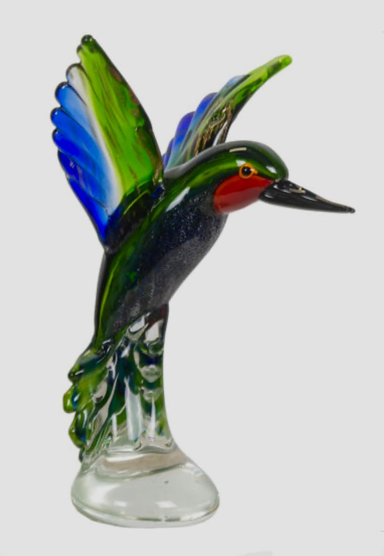 Gorgeous MURANO Art Glass Multi Color Hummingbird Figurine: Approximate Measurements are 9“ Tall by 8.5” Wide