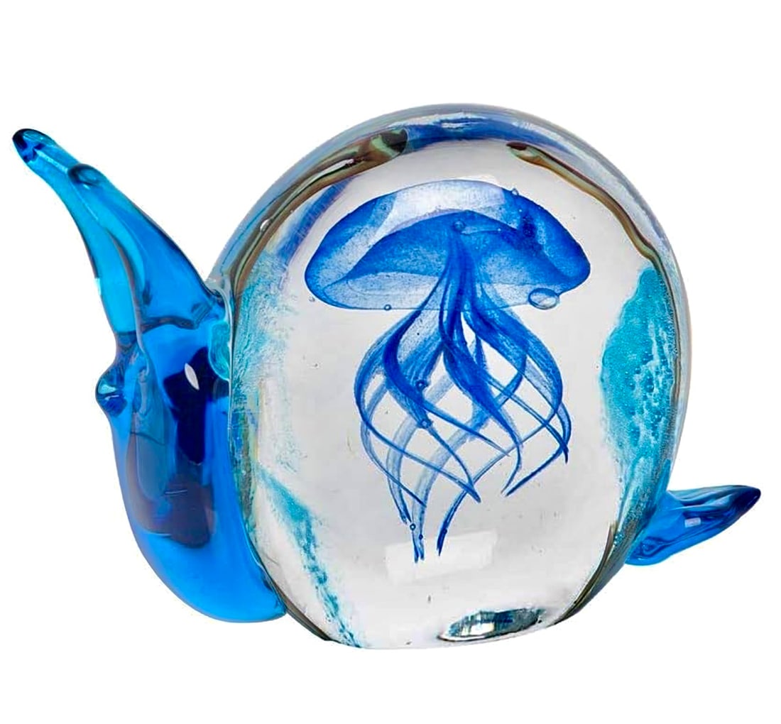 Unique MURANO Art Glass Snail with Jellyfish Inside: Approximately 6 x 4 - Truly Awesome Looking