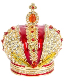 FABERGE Enameled & Jeweled Coronation Crown Trinket Box