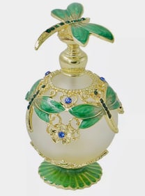 Stunning Dragonfly Motif Enameled Perfume Bottle