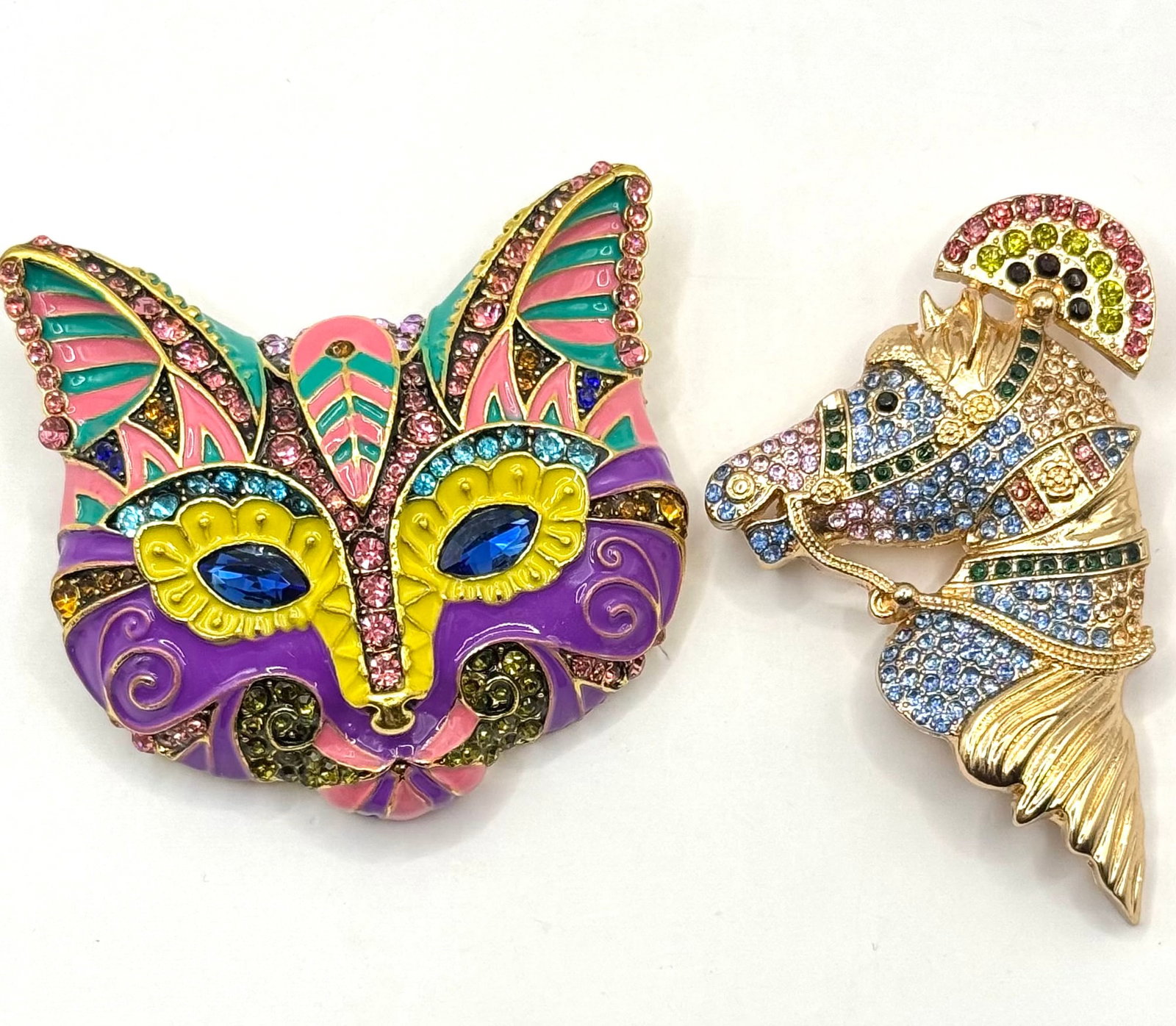 Lot of 2 Beautiful Pieces of Studded Fashion Jewelry Brooches: Stunning Pieces of Costume Jewelry that have Never been worn