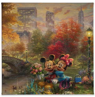 Walt Disney MICKEY & MINNIE MOUSE Gallery Canvas by THOMAS KINKADE Studios: Walt Disney’s Mickey Mouse & Minnie Mouse in Central Park New York - Gallery Wrapped Canvas Art with COA - Ready for Hanging / Measures 10 x 8 from the Studios of Thomas Kinkade