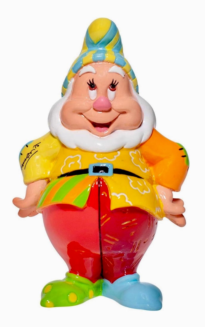 Disney ROMERO BRITTO Snow White and the Seven Dwarfs HAPPY Figurine: Disney Showcase Collection HAPPY Figurine in Original Box – Has Never Been Displayed – Multiple Photos Posted