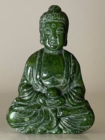 VTG Hand Carved Green Jade Netsuke Size Seated Buddha