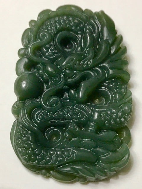 Hand Carved Natural Green Nephrite JADE Dragon Amulet (1 of 3)