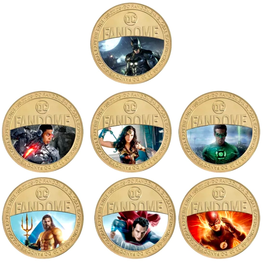 D.C. Comics JUSTICE LEAGUE Fandome Gold Clad Coins: Lot of 7 / Hard to Find / Multiple Photos Posted