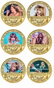 Lot of 6 TAYLOR SWIFT Collectible Gold Clad Colorized Portrait Coins