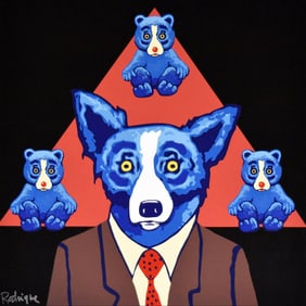 RODRIGUE Blue Dog Decorative Art Print on Canvas 16 x 16