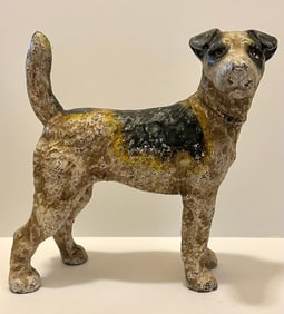 Vintage Large Cast Iron Terrier Dog Coin Bank with Great Patina