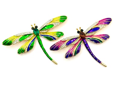 Lot of 2 Dragonfly Fashion Jewelry Studded Brooches with Faux Stones