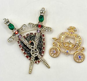 Lot of 2 Beautiful Pieces of Studded Fashion Jewelry Brooches