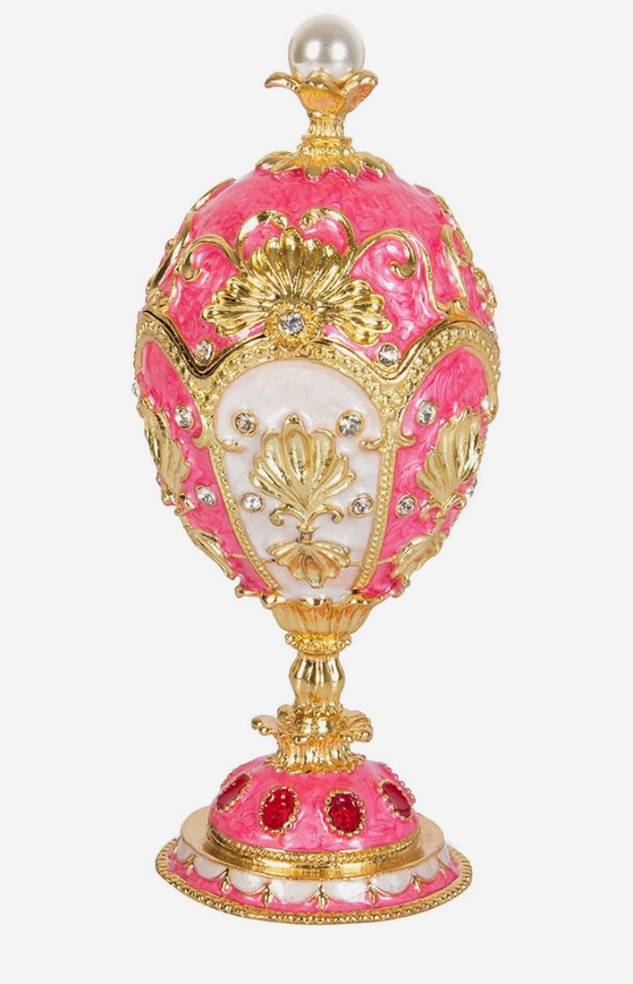 FABERGE Russian Enameled and Studded Egg Trinket Box: This is a Beautiful Unsigned Faberge Inspired Egg with Inlayed Faux Gemstones and Has Amazing Colors and Details - It has never been used and only been on display behind a cabinet - Multiple Photos Po