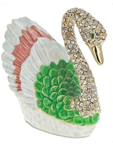 Russian Enameled and Jeweled Swan Trinket Box