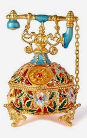 FABERGE Inspired Enameled Antique Telephone Trinket Box