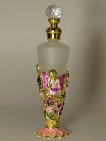 Elegant Enameled & Jeweled Fairy Motif Perfume Bottle