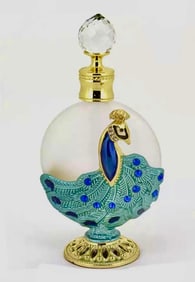 Elegant Enameled & Jeweled Peacock Motif Perfume Bottle