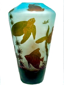 Stunning Signed GALLE Carved Cameo 16 Inch Tall Art Glass Vase