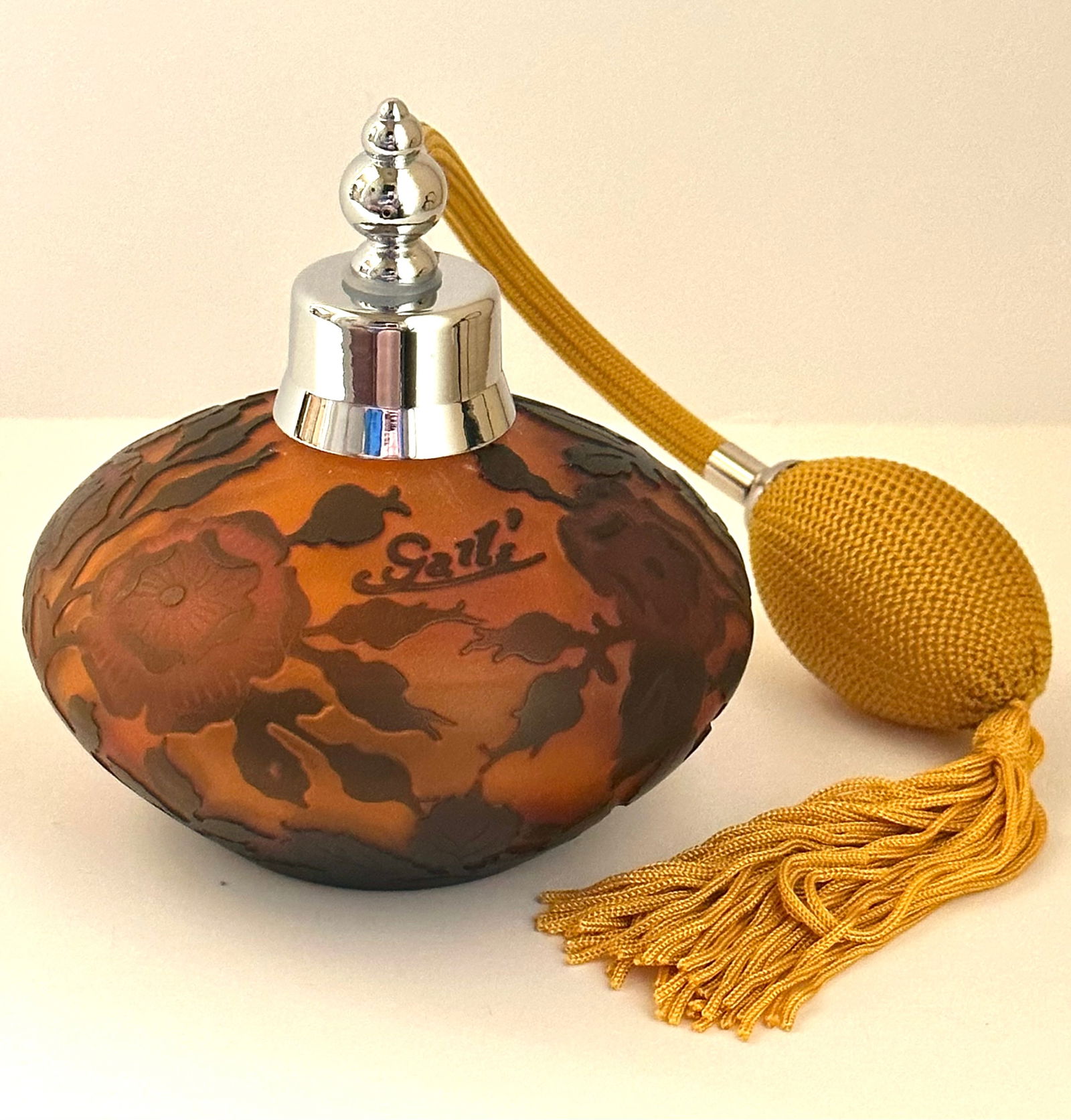 Signed GALLE Carved Cameo Art Glass Atomizer Perfume Bottle (1 of 2)