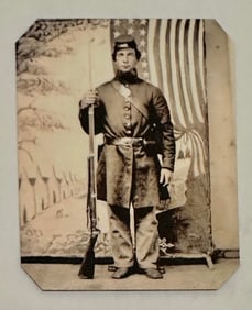 Civil War Armed Soldier Tin Type Photograph