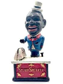 Black Americana Stump Speaker Cast Iron Mechanical Coin Bank