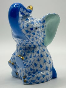 HEREND Hungary Blue Fishnet Porcelain Elephant Figurine