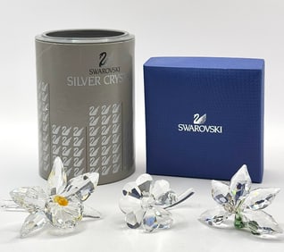 Lot of 3 Signed SWAROVSKI Crystal Flowers in Original Boxes