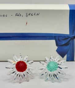 Lot of 2 Signed SWAROVSKI Crystal Daisies in Original Box