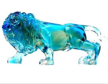 Awesome Daum style Iridescent Blue French Crystal Roaring Lion
