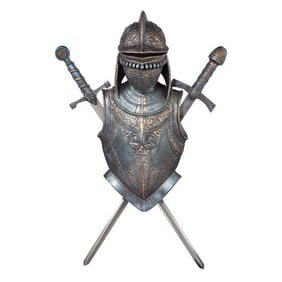 16th-Century Battle Armor Decorative Wall Sculpture w/Cross Swords